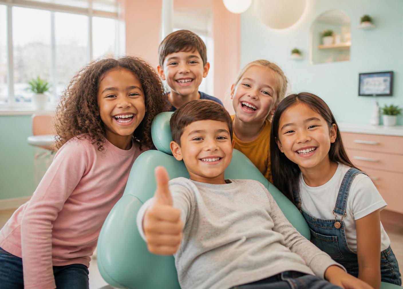 Happy children in the dental chair